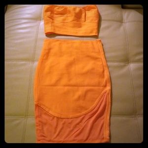Orange body con skirt and top